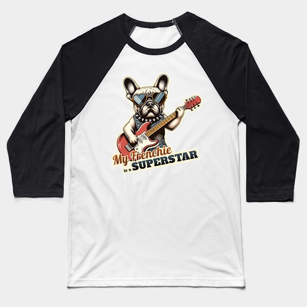 Rockstar French bulldog Baseball T-Shirt by k9-tee